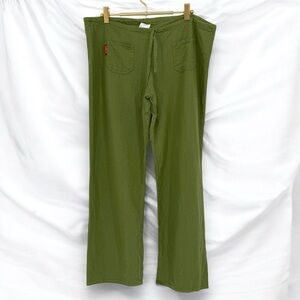 Miroa Green Linen Blend Drawstring Waist Casual Pants, Size M Bohemian Boho Chic